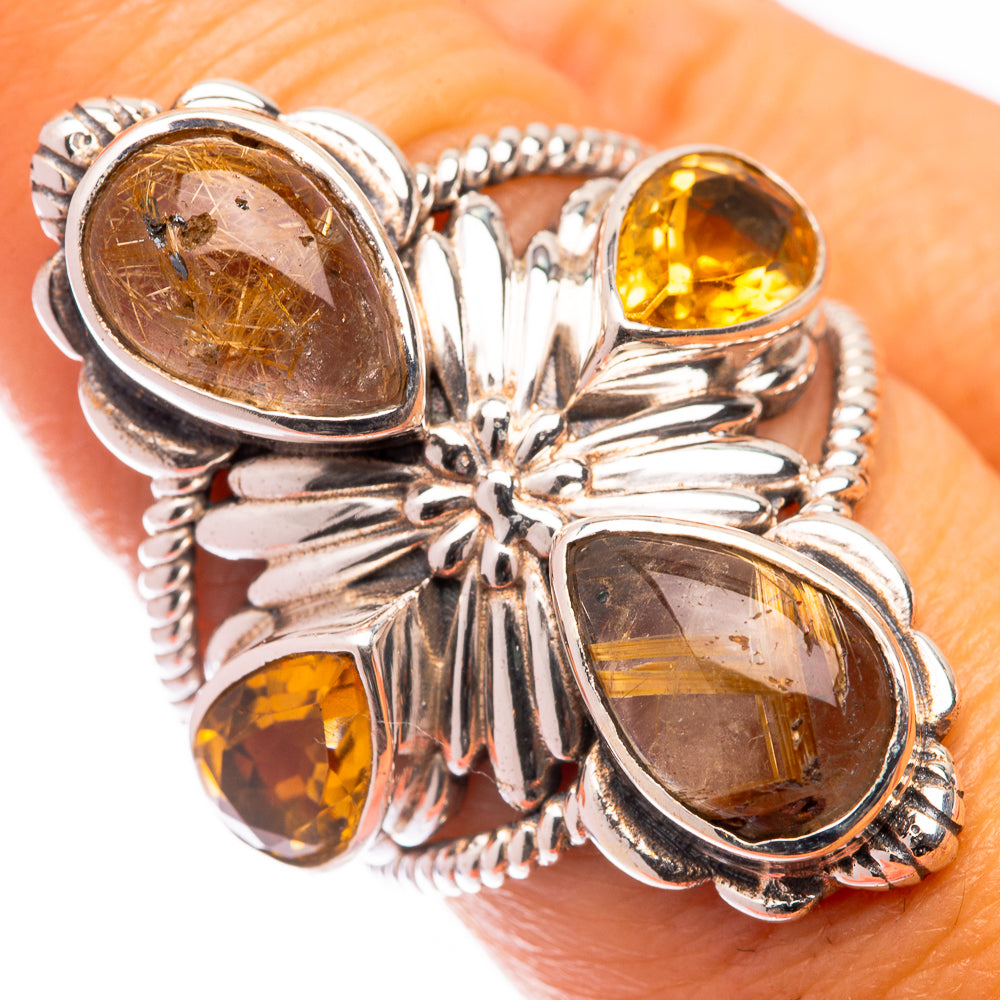 Large Rutilated Quartz, Citrine Ring Size 7.5 (925 Sterling Silver) R141066