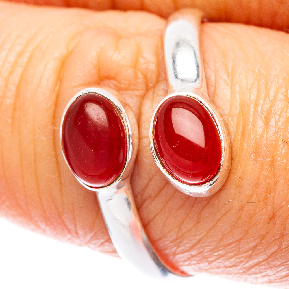 Carnelian Dainty Ring Size 8 Adjustable (925 Sterling Silver) R5703