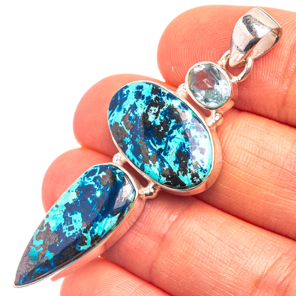 Azurite, Blue Topaz Pendant 2 1/8" (925 Sterling Silver) P38922