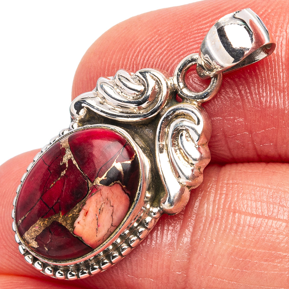 Red Dahlia Mohave Turquoise Pendant 1 1/4" (.925 Sterling Silver)