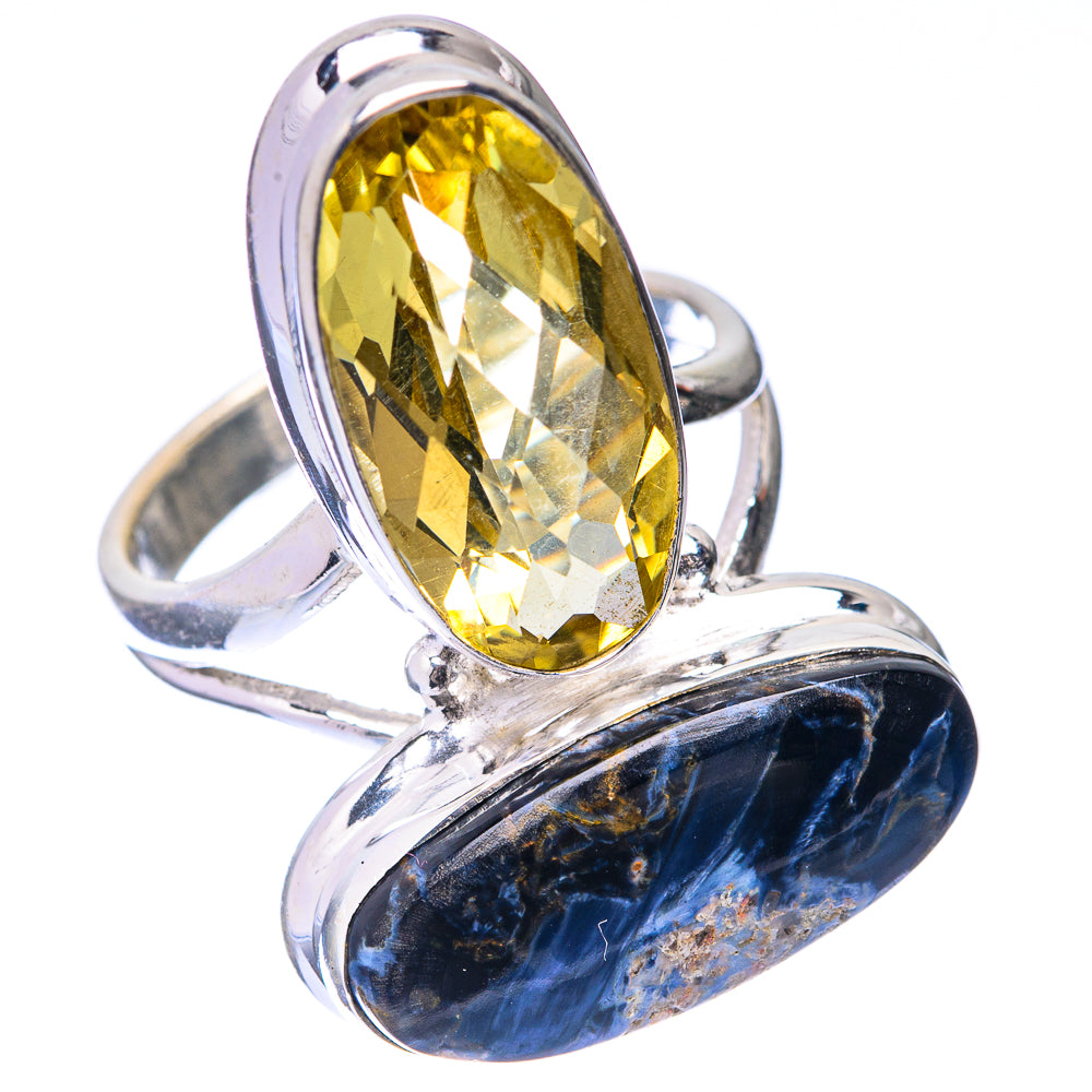 Large Lemon Quartz, Pietersite Ring Size 6.75 (925 Sterling Silver) R141663