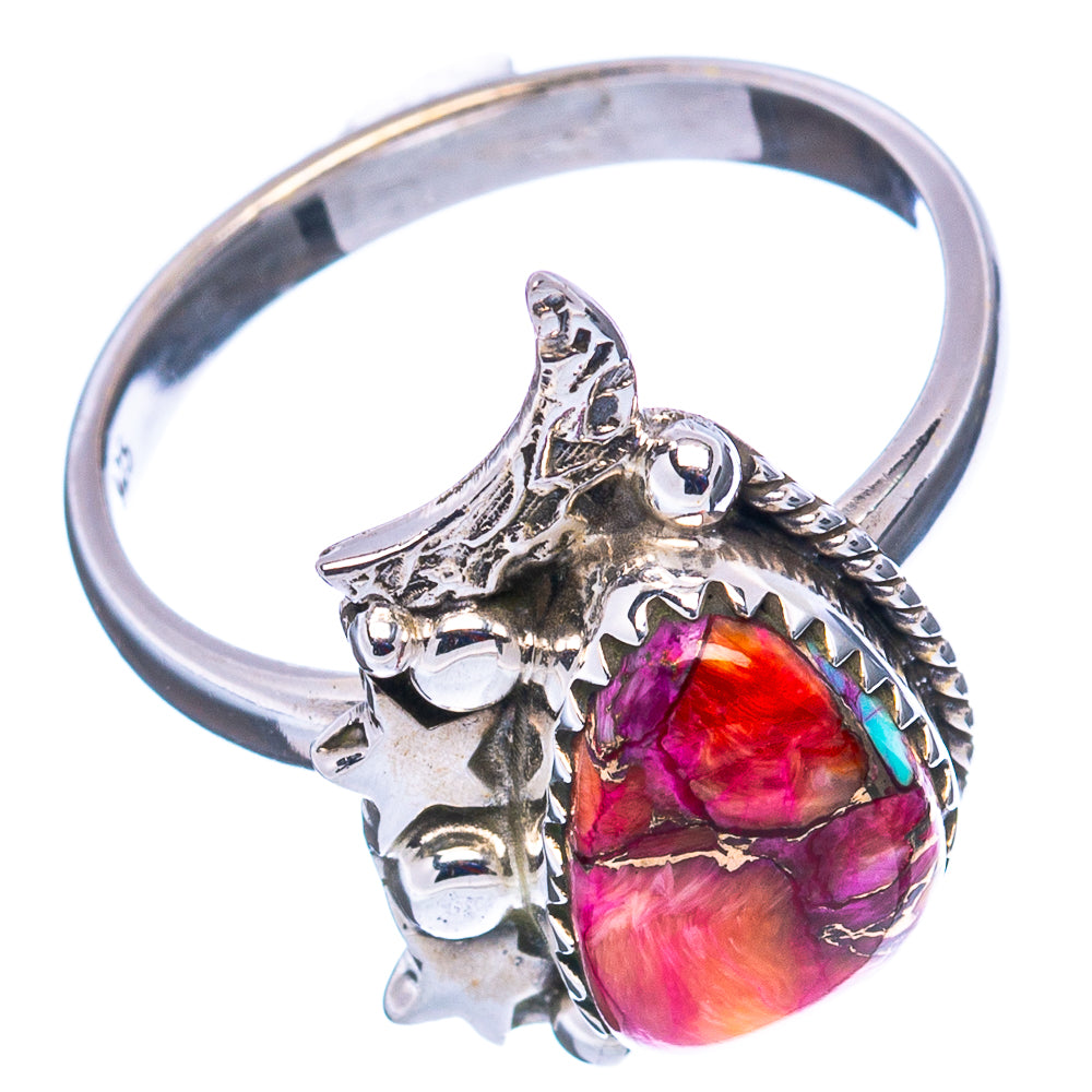 Pink Dahlia Mohave Turquoise Moon Star Ring Size 8 (.925 Sterling Silver)