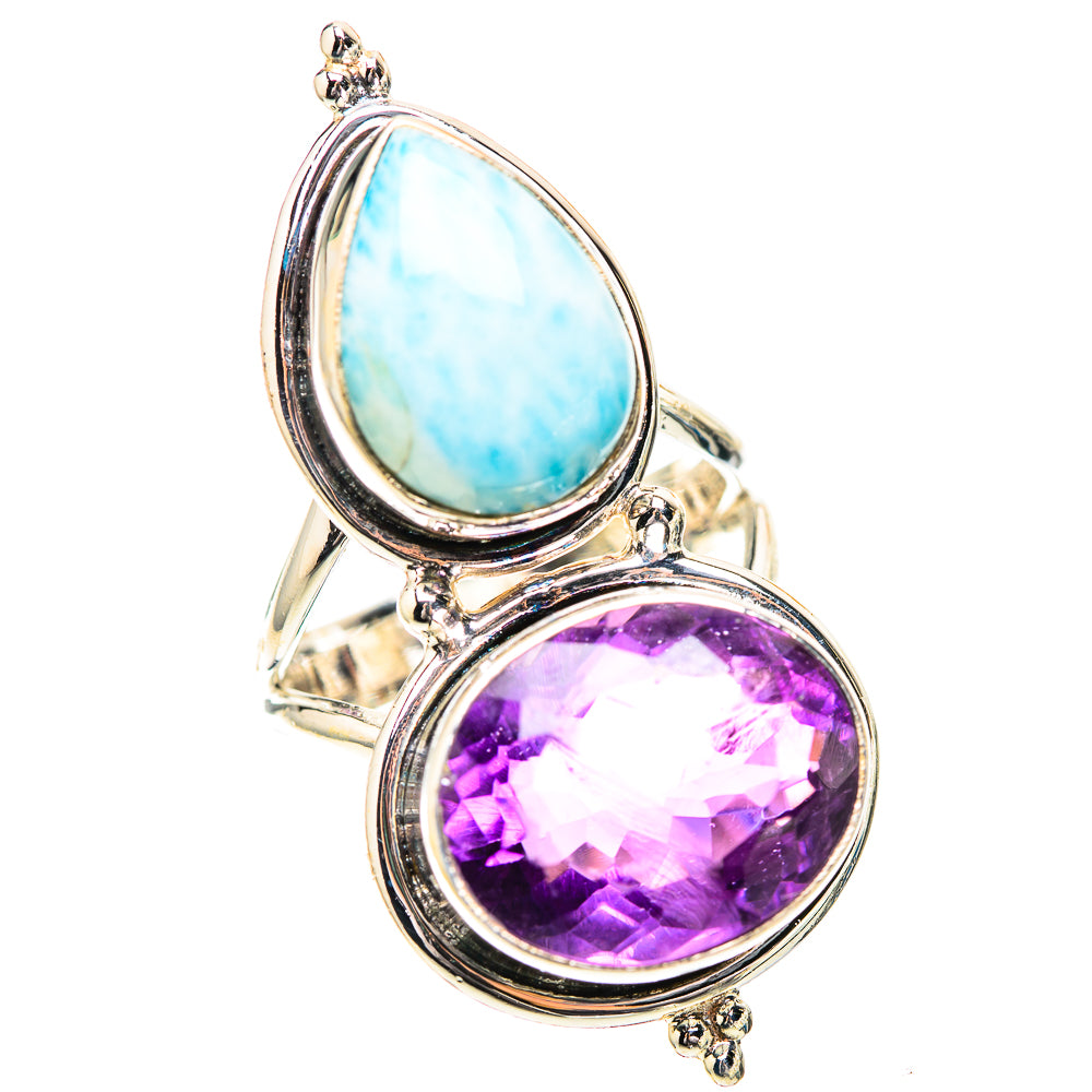 Large Amethyst, Larimar 925 Sterling Silver Ring Size 7.25 (925 Sterling Silver) RING139494