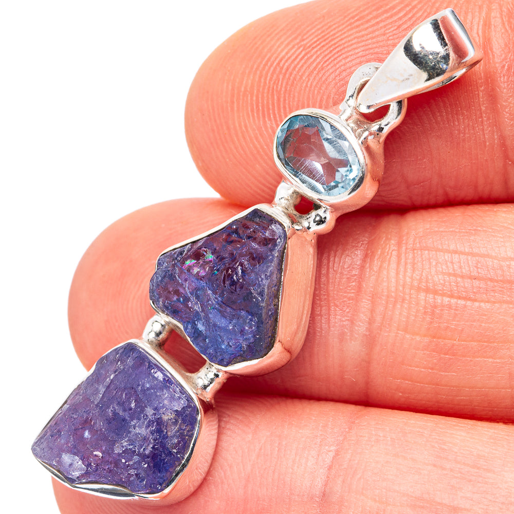 Tanzanite, Blue Topaz Pendant 1 5/8" (.925 Sterling Silver)