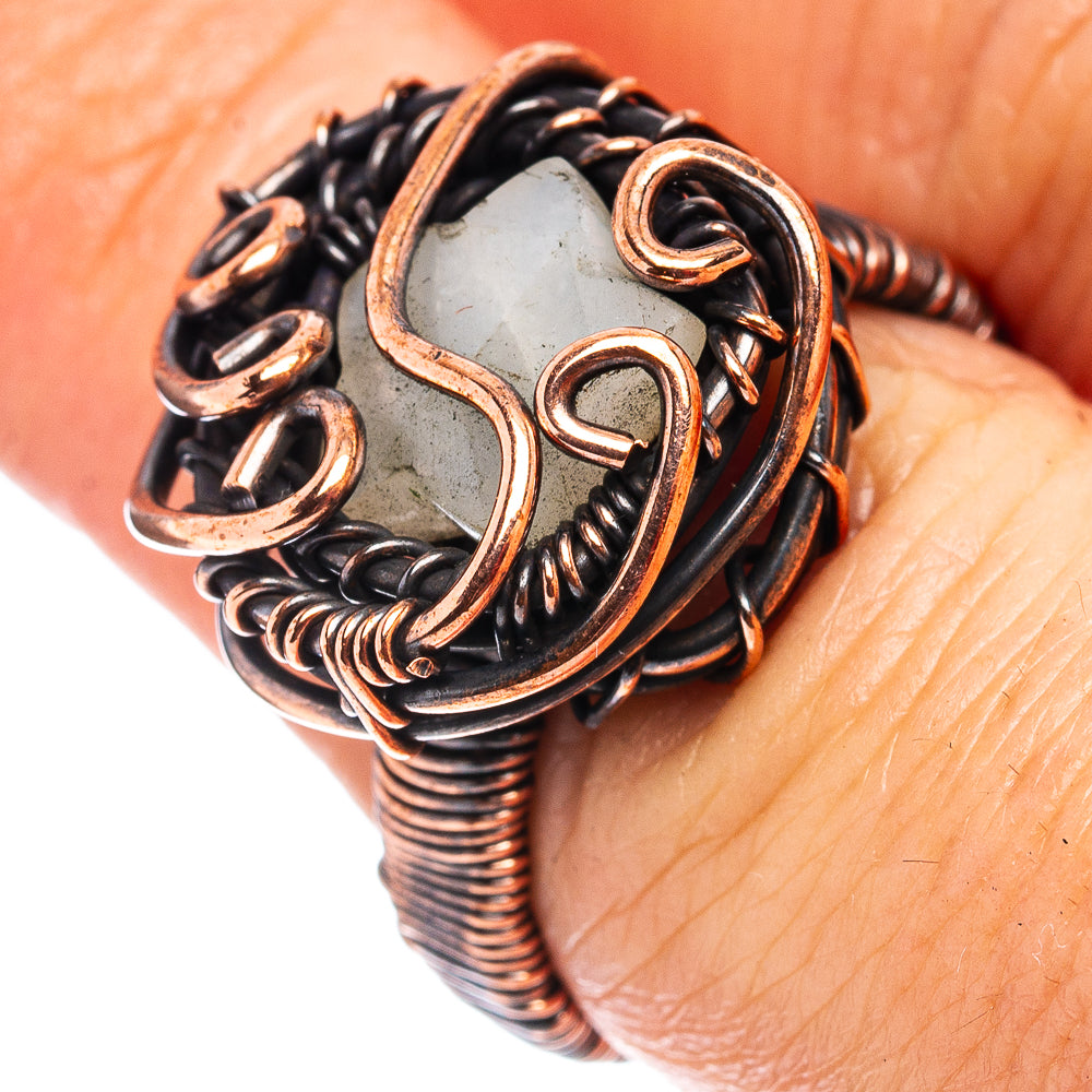 Rainbow Moonstone Wire Wrap Ring Size 7 (Oxidized Copper)