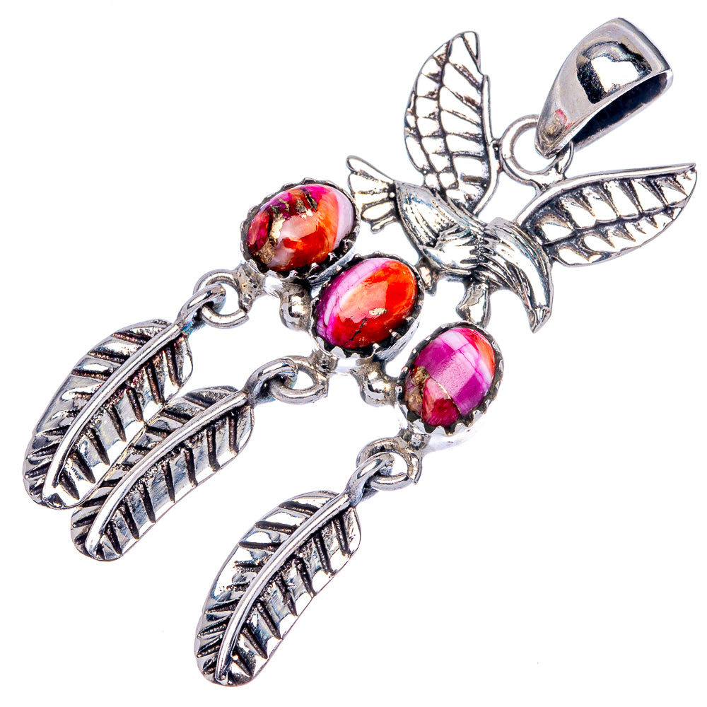 Pink Dahlia Turquoise Eagle Pendant 1 7/8" (925 Sterling Silver) P40176