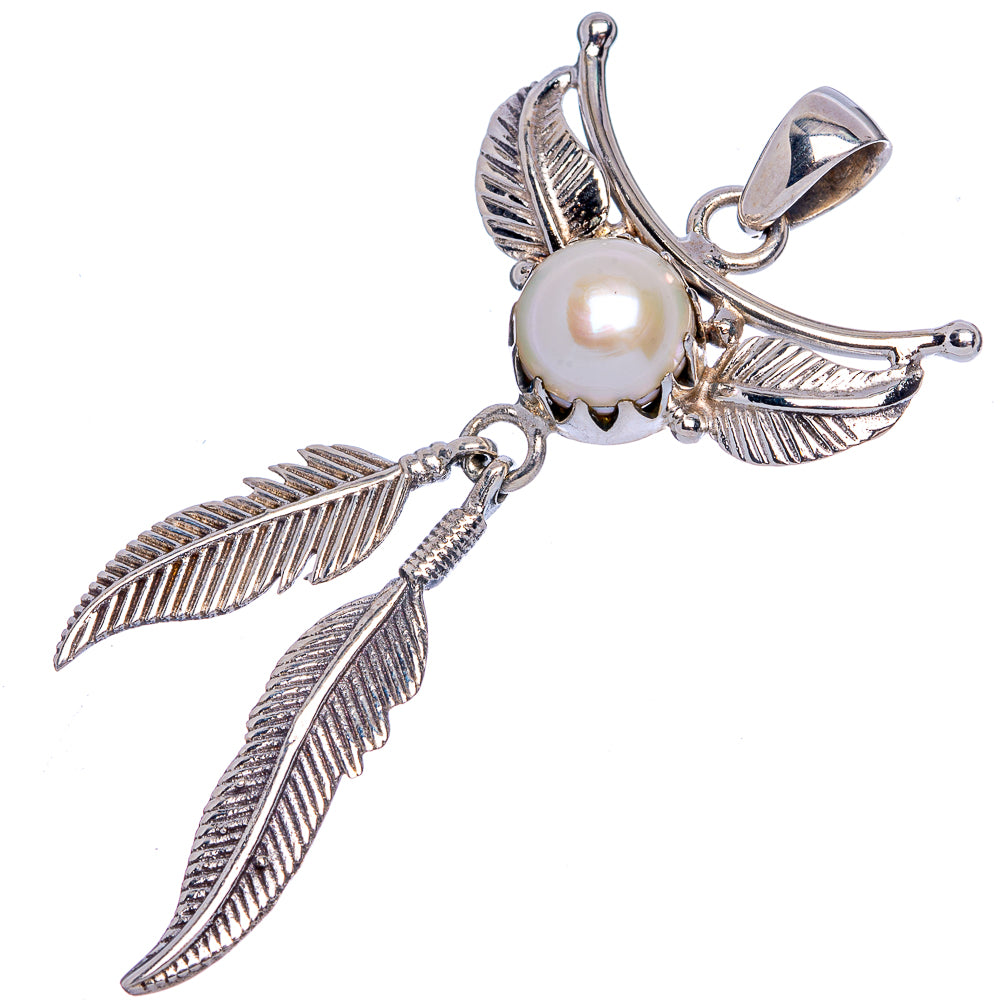 Cultured Pearl Feather Pendant 2 3/8" (925 Sterling Silver) P40276