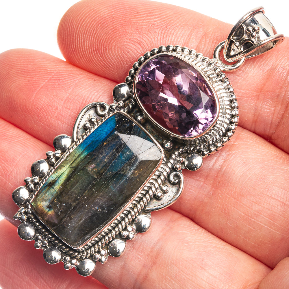 Labradorite, Amethyst 925 Sterling Silver Pendant 2 1/8"