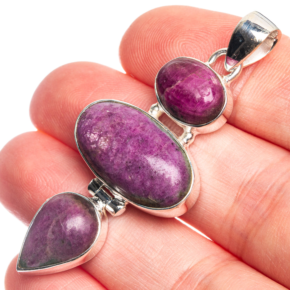Ruby Zoisite 925 Sterling Silver Pendant 2"