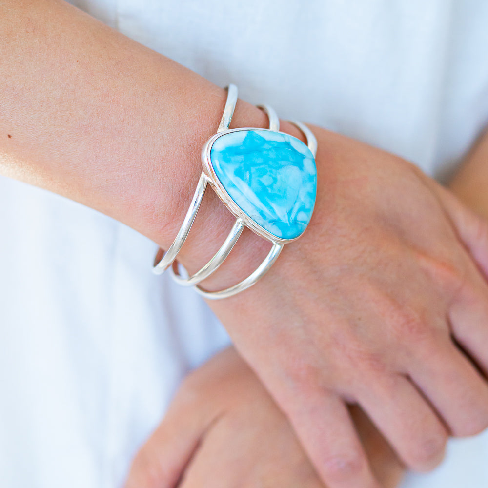 Larimar 925 Sterling Silver Cuff Bracelet Adjustable