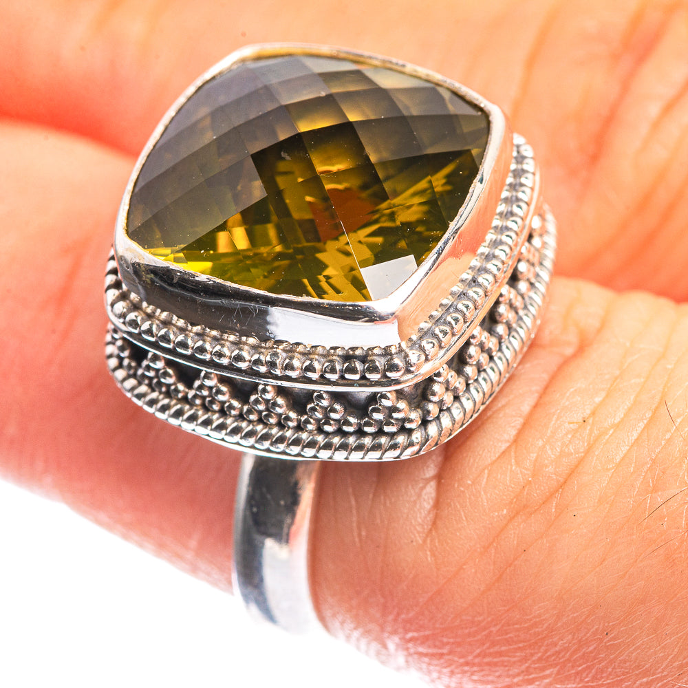 Faceted Olive Quartz 925 Sterling Silver Ring Size 6