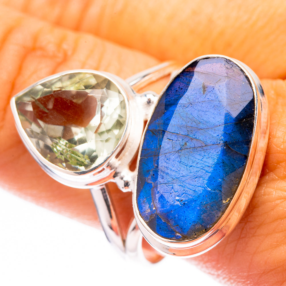 Large Labradorite, Green Amethyst Ring Size 9.75 (925 Sterling Silver) R140664
