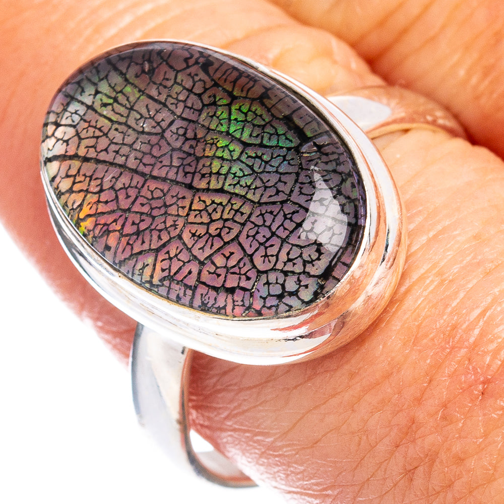 Rare Leaf Aurora Opal Ring Size 9 (.925 Sterling Silver)