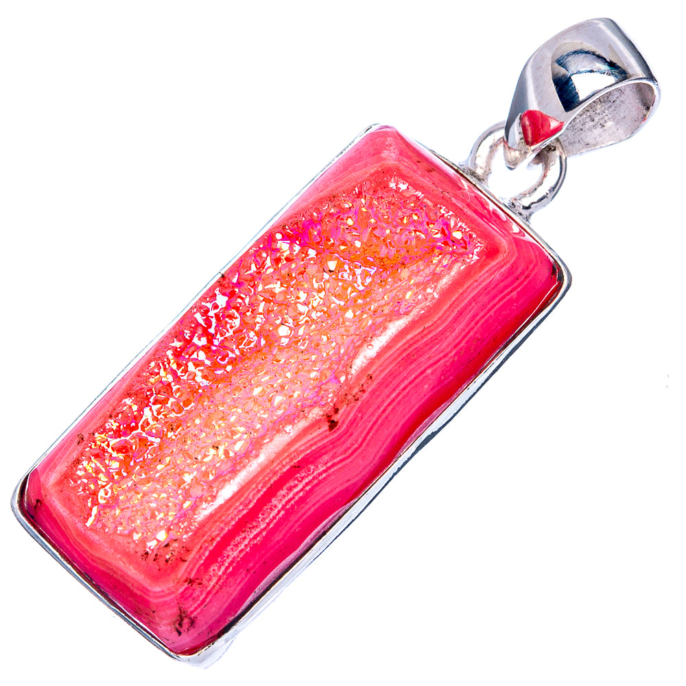 Pink Quartz Druzy Pendant 1 1/2" (925 Sterling Silver) P42076