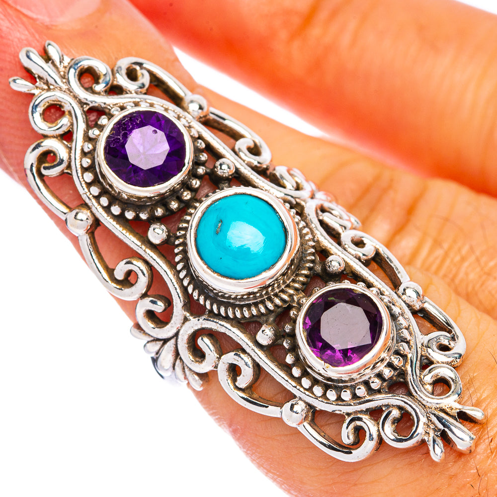 Large Sleeping Beauty Turquoise, Amethyst Ring Size 5.75 (925 Sterling Silver) R144502
