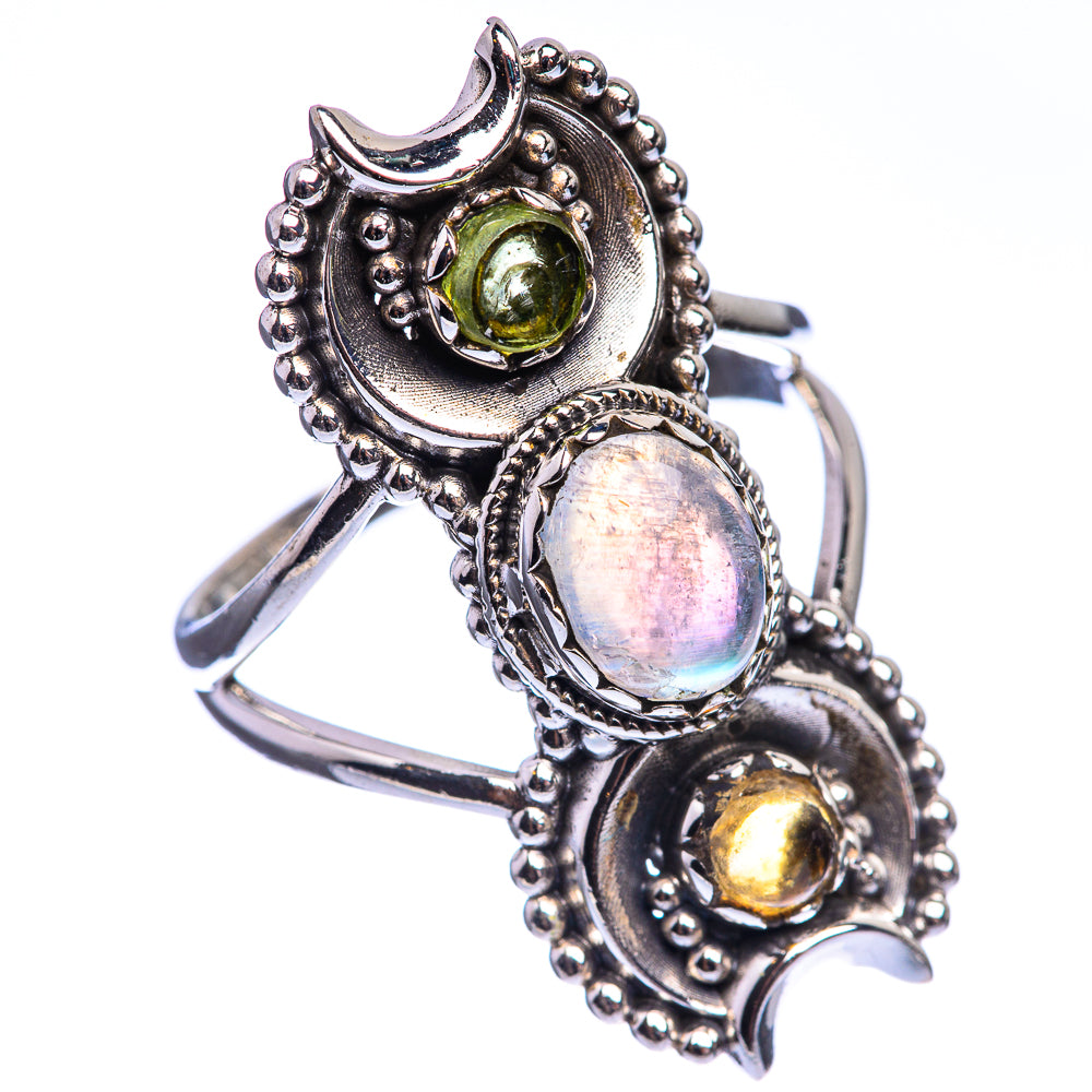 Rainbow Moonstone, Citrine 925 Sterling Silver Ring Size 8