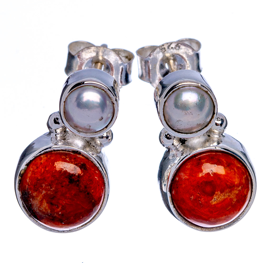Sponge Coral, Cultured Pearl Earrings 5/8" (925 Sterling Silver) E433271