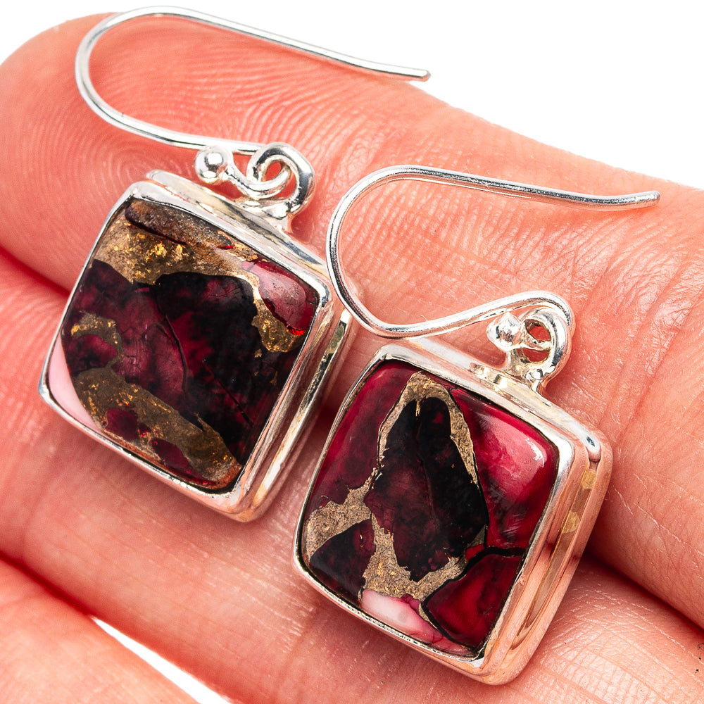 Red Dahlia Mohave Turquoise Earrings 1 1/8" (.925 Sterling Silver)