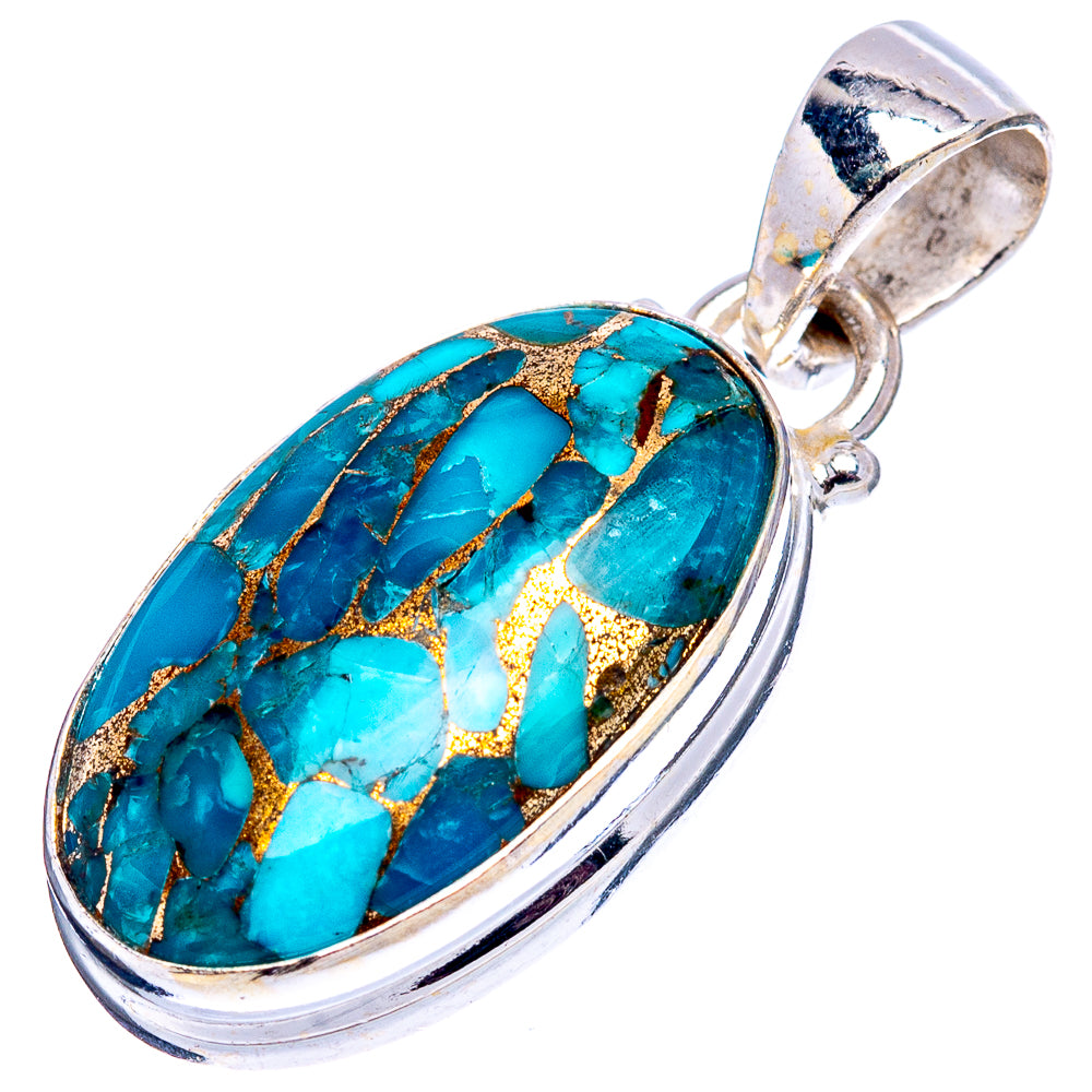 Blue Copper Turquoise Pendant 1 1/8" (.925 Sterling Silver)