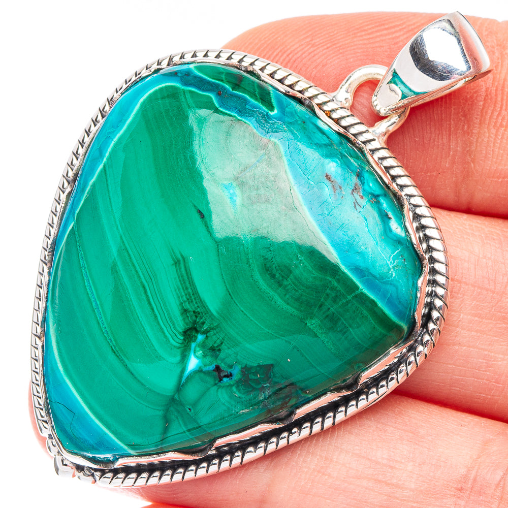 Large Malachite 925 Sterling Silver Pendant 1 7/8" (925 Sterling Silver) P43591