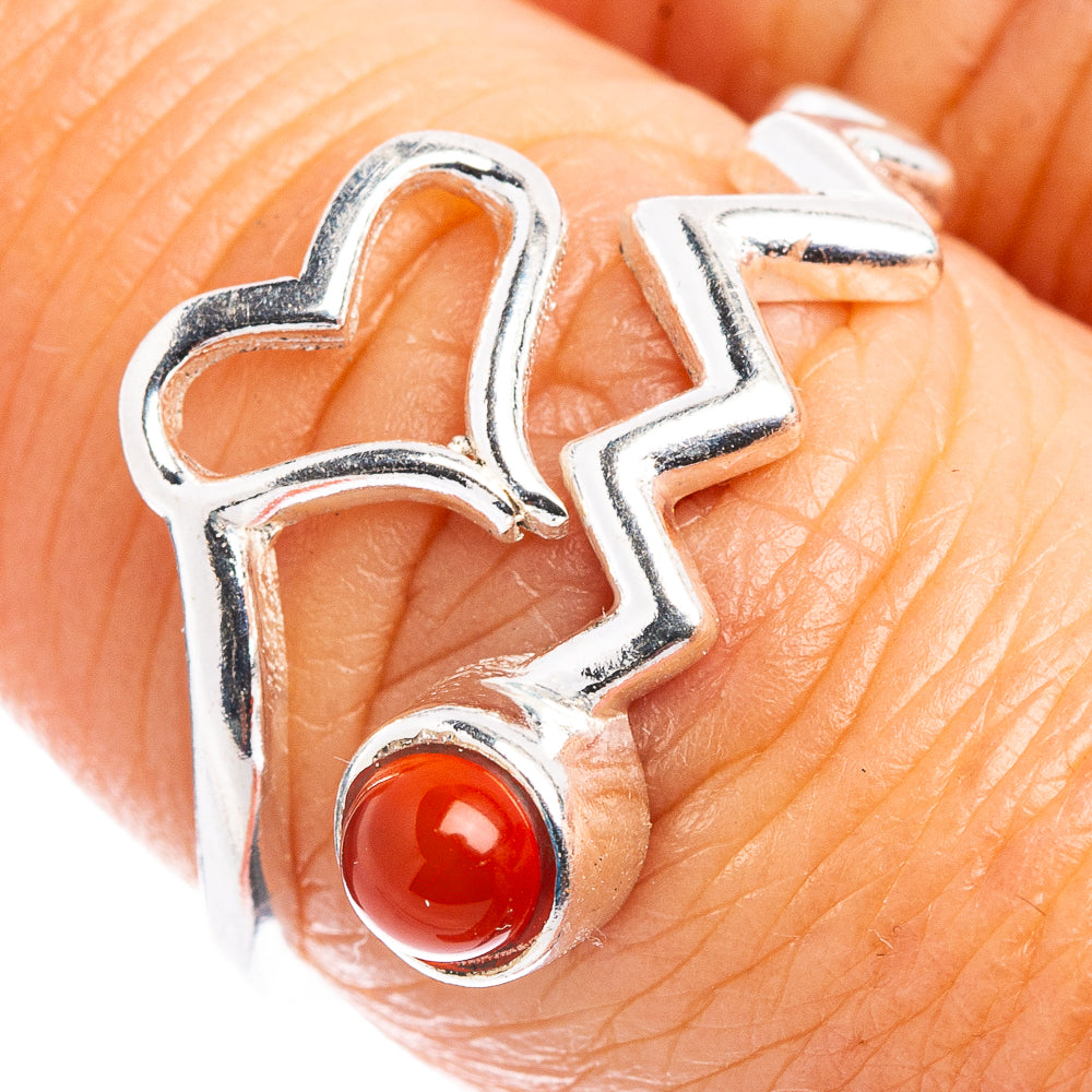 Carnelian Heart Dainty Ring Size 7 Adjustable (.925 Sterling Silver)