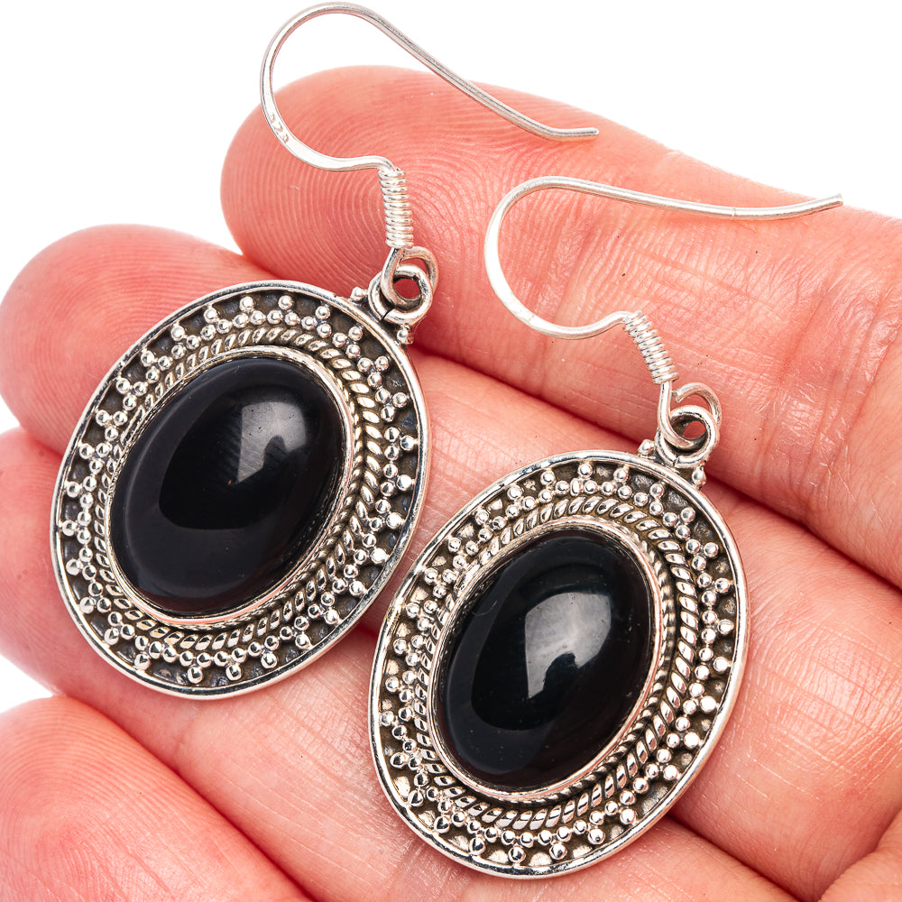 Black Onyx Earrings 1 3/4" (925 Sterling Silver) E1172