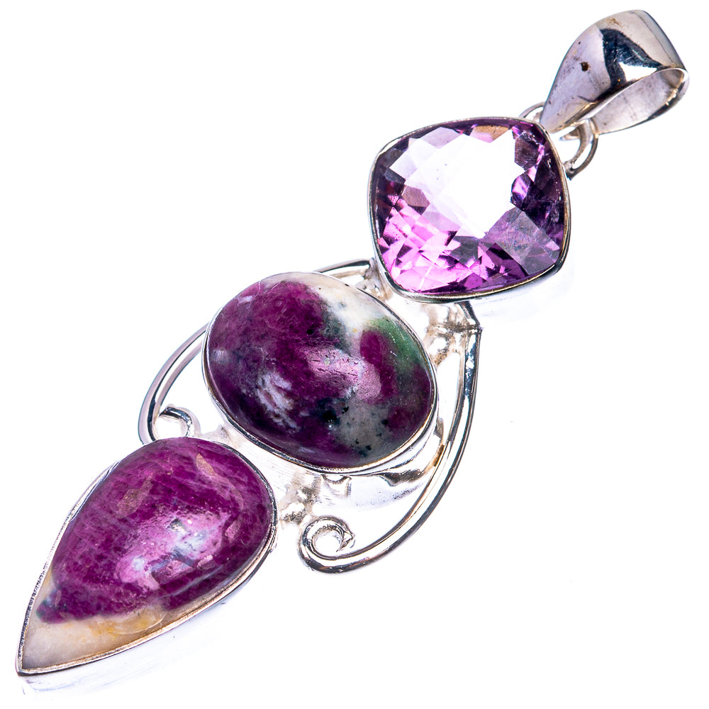 Ruby Zoisite, Amethyst 925 Sterling Silver Pendant 2 1/8"