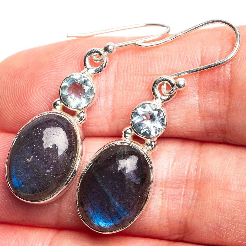 Labradorite, Blue Topaz Earrings 1 5/8" (925 Sterling Silver) E432749