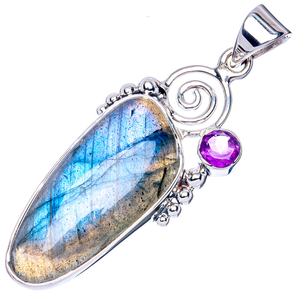 Premium Labradorite, Citrine Pendant 1 3/4" (925 Sterling Silver) P41842