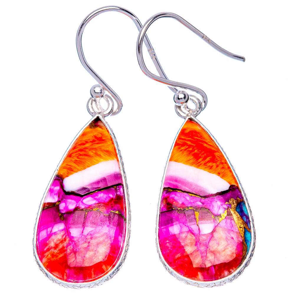 Kingman Pink Dahlia Turquoise Earrings 1 1/2" (925 Sterling Silver) E1287