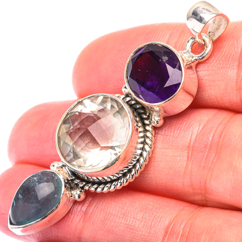 White Quartz, Amethyst, Blue Fluorite Pendant 2 1/8" (925 Sterling Silver) PD38578