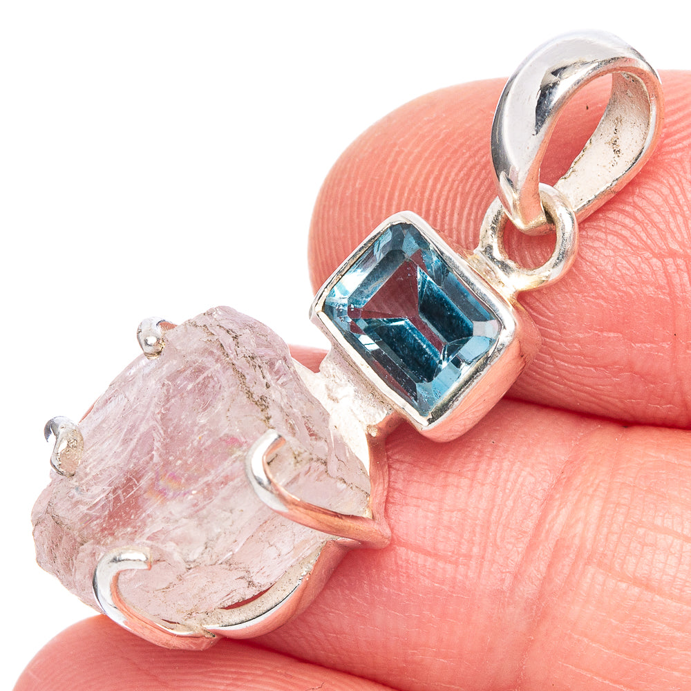 Rough Kuznite, Blue Topaz Pendant 1 3/8" (925 Sterling Silver) P40167