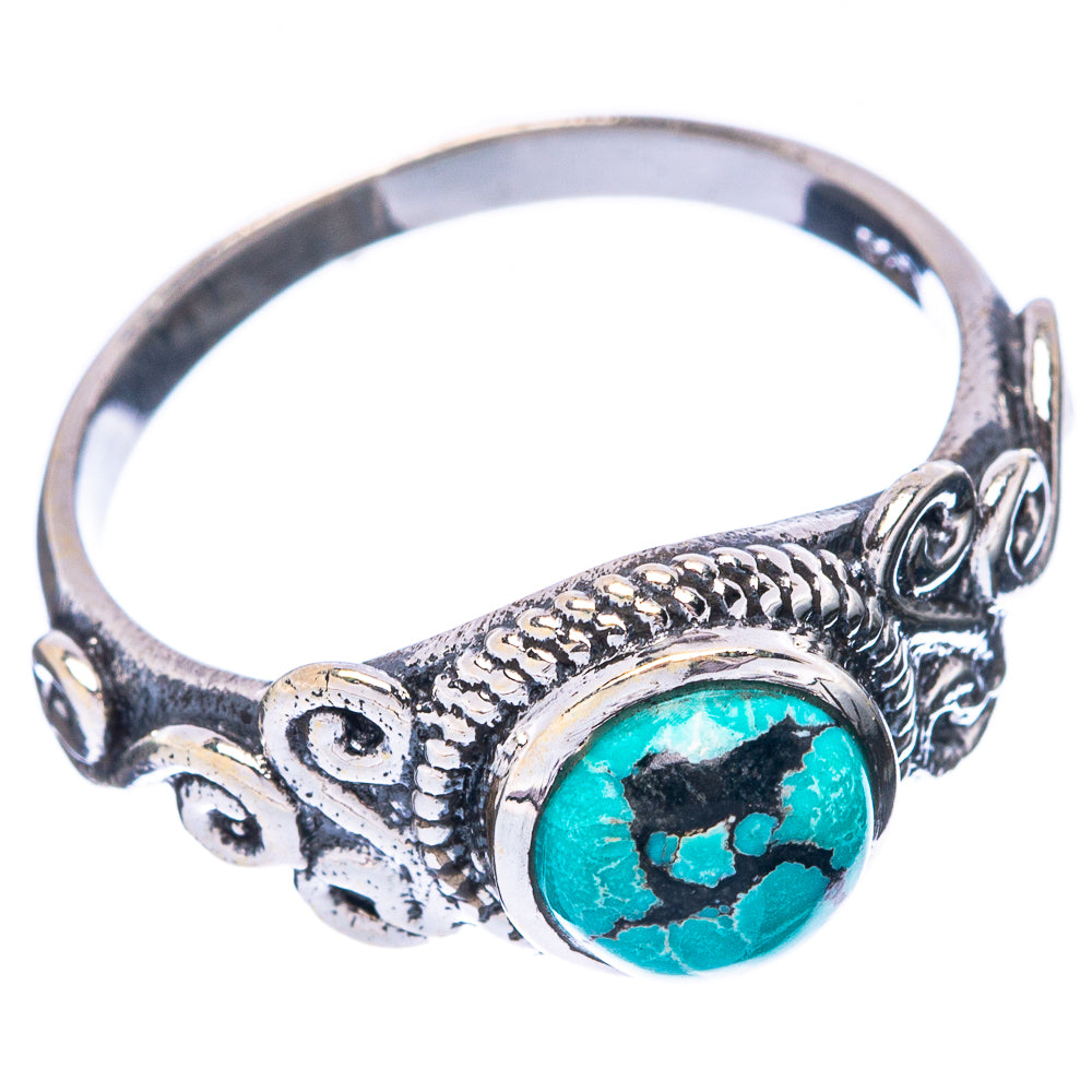 Tibetan Turquoise Dainty Ring Size 7.75 (925 Sterling Silver) R5869