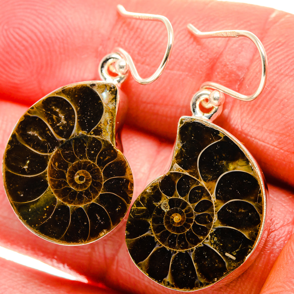 Ammonite Fossil Earrings 1 1/2" (925 Sterling Silver) EARR432022