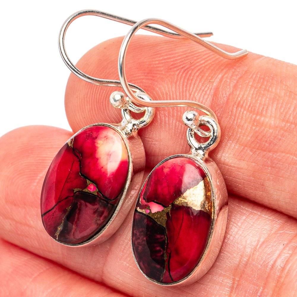 Red Dahlia Turquoise Earrings 1 1/4" (925 Sterling Silver) E2804