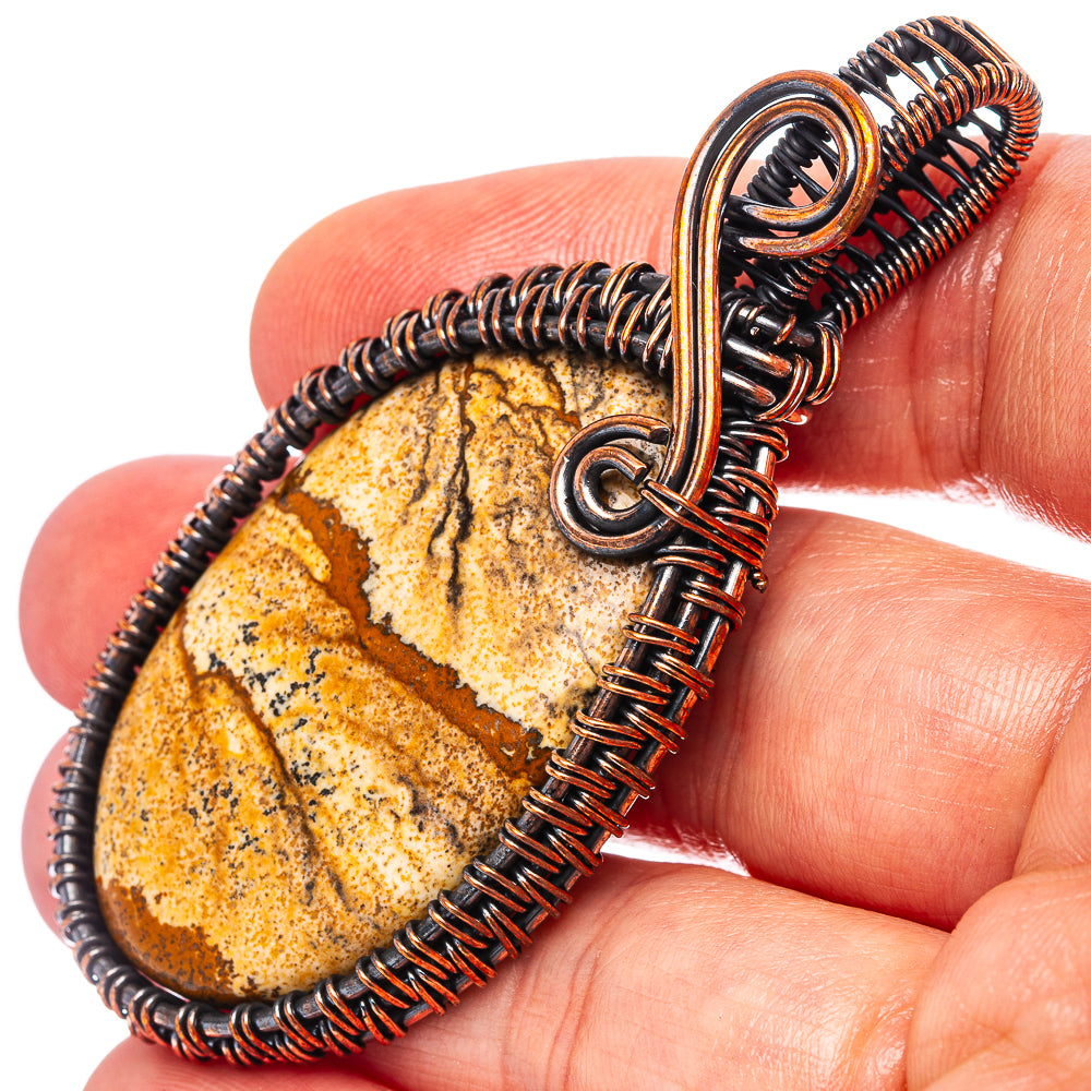 Picture Jasper Wire Wrap Pendant 2 1/2" (Oxidized Copper)
