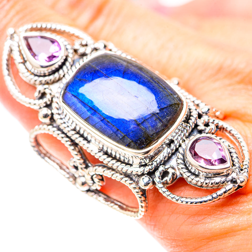 Signature Huge Labradorite, Amethyst Ring Size 9.25 (925 Sterling Silver) RING138143