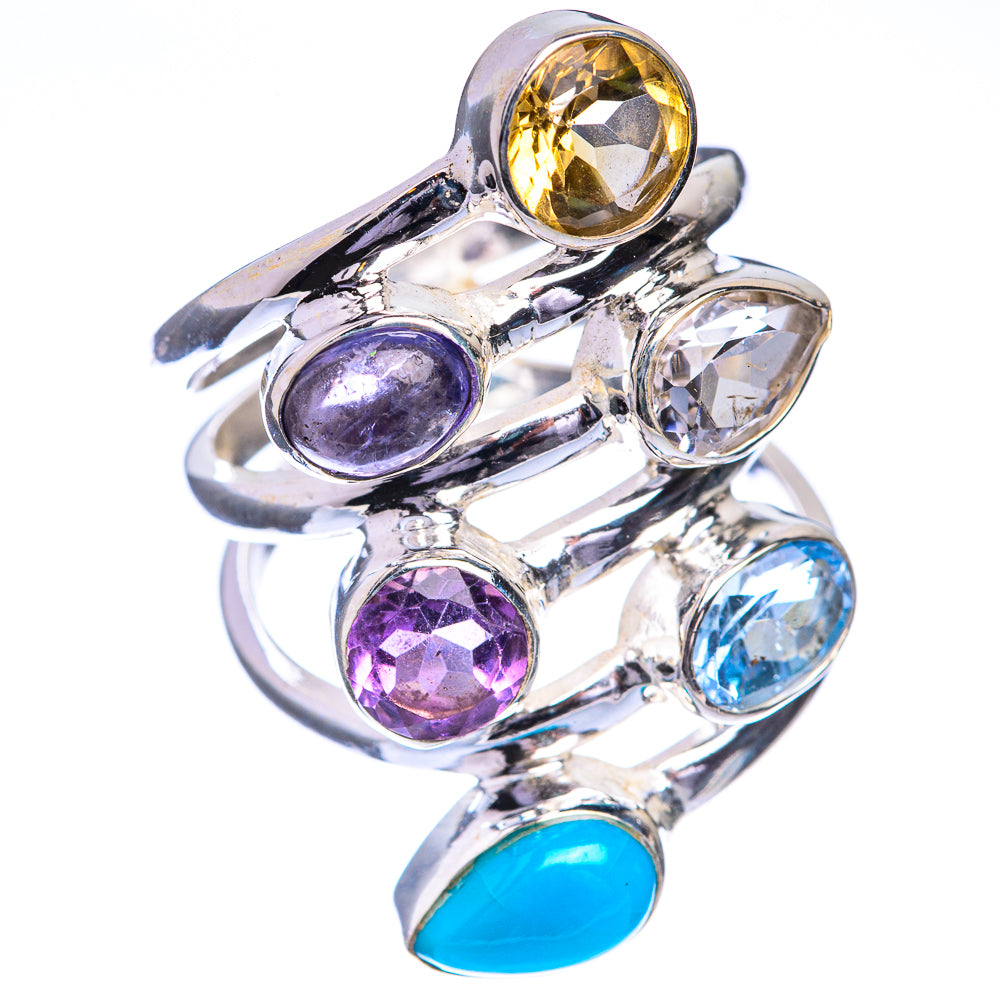 Large Citrine, Tanzanite, White Quartz, Amethyst, Blue Topaz, Sleeping Beauty Turquoise Ring Size 6 (925 Sterling Silver) RING143337