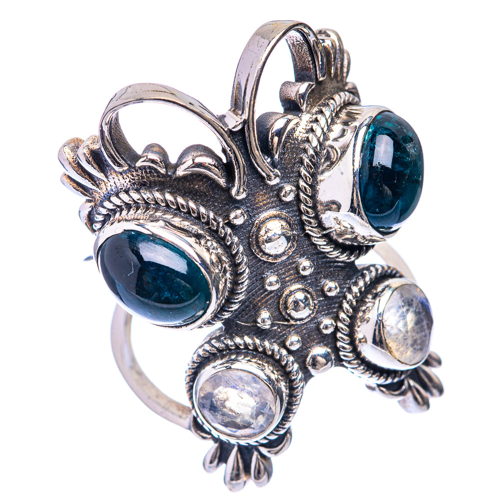 Large Green Onyx, Rainbow Moonstone Ring Size 6.5 (925 Sterling Silver) R141421