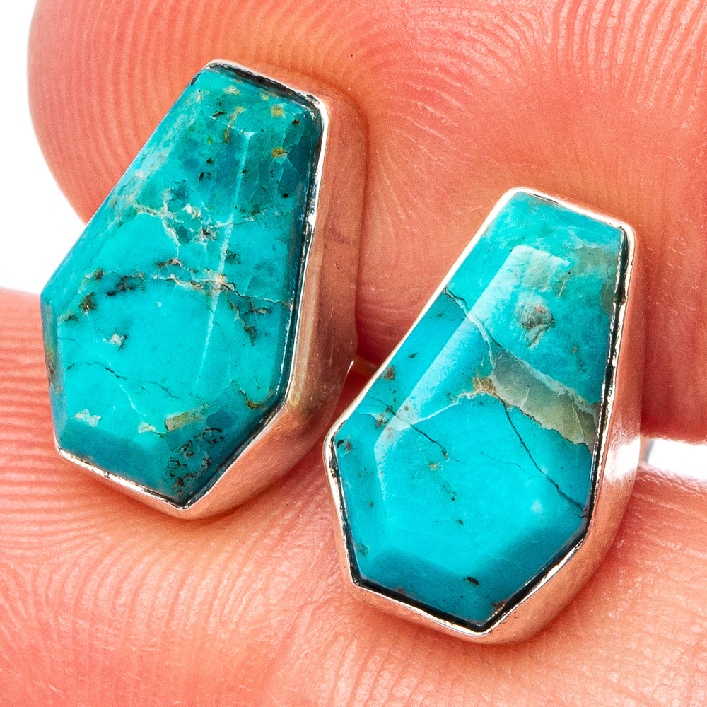 Rare Faceted Arizona Turquoise Earrings 1/2" (925 Sterling Silver) E1620