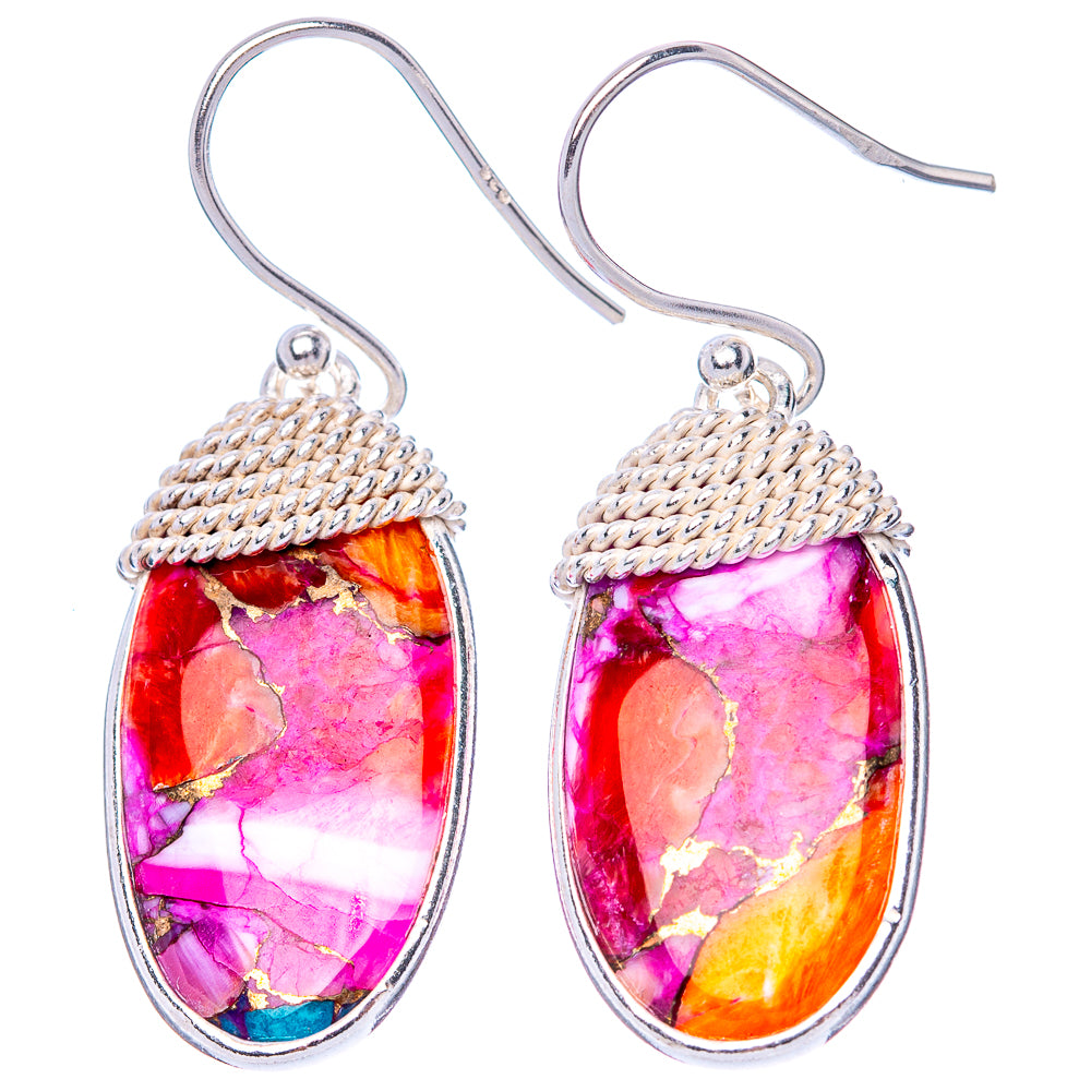 Kingman Pink Dahlia Turquoise Earrings 1 1/2" (925 Sterling Silver) E1477