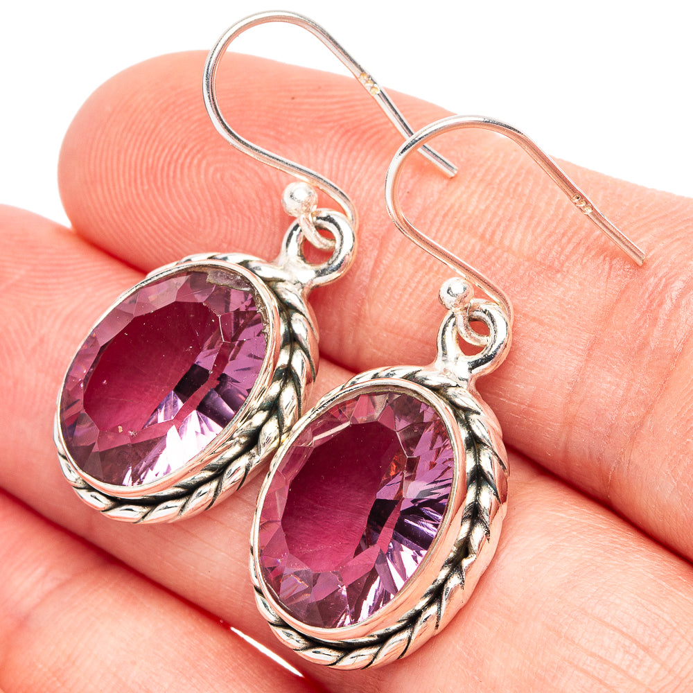 Faceted Alexandrite (Lab.) 925 Sterling Silver Earrings 1 3/8" (925 Sterling Silver) E2169