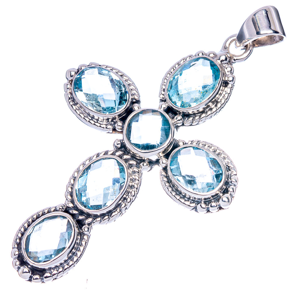 Signature Blue Topaz Cross Pendant 2" (925 Sterling Silver) P41835