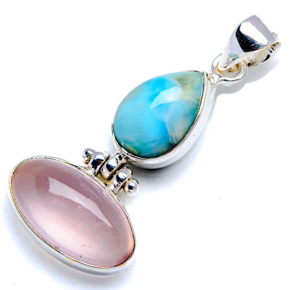 Rose Quartz, Larimar 925 Sterling Silver Pendant 1 5/8" (925 Sterling Silver) PD38404