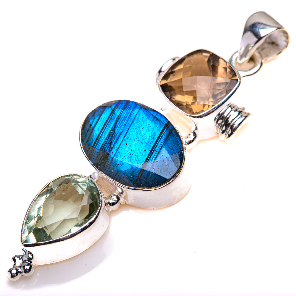 Labradorite, Green Amethyst, Smoky Quartz Pendant 2 1/8" (925 Sterling Silver) PD38514
