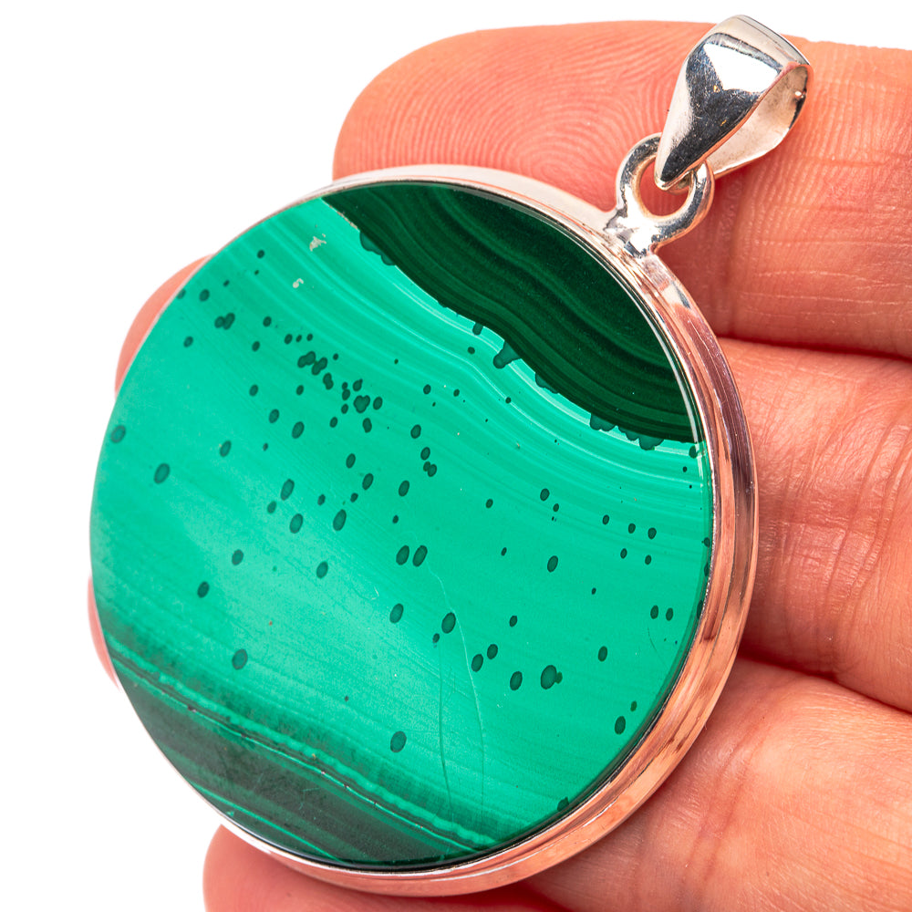 Malachite Coin 925 Sterling Silver Pendant 1 7/8" (925 Sterling Silver) PD38615