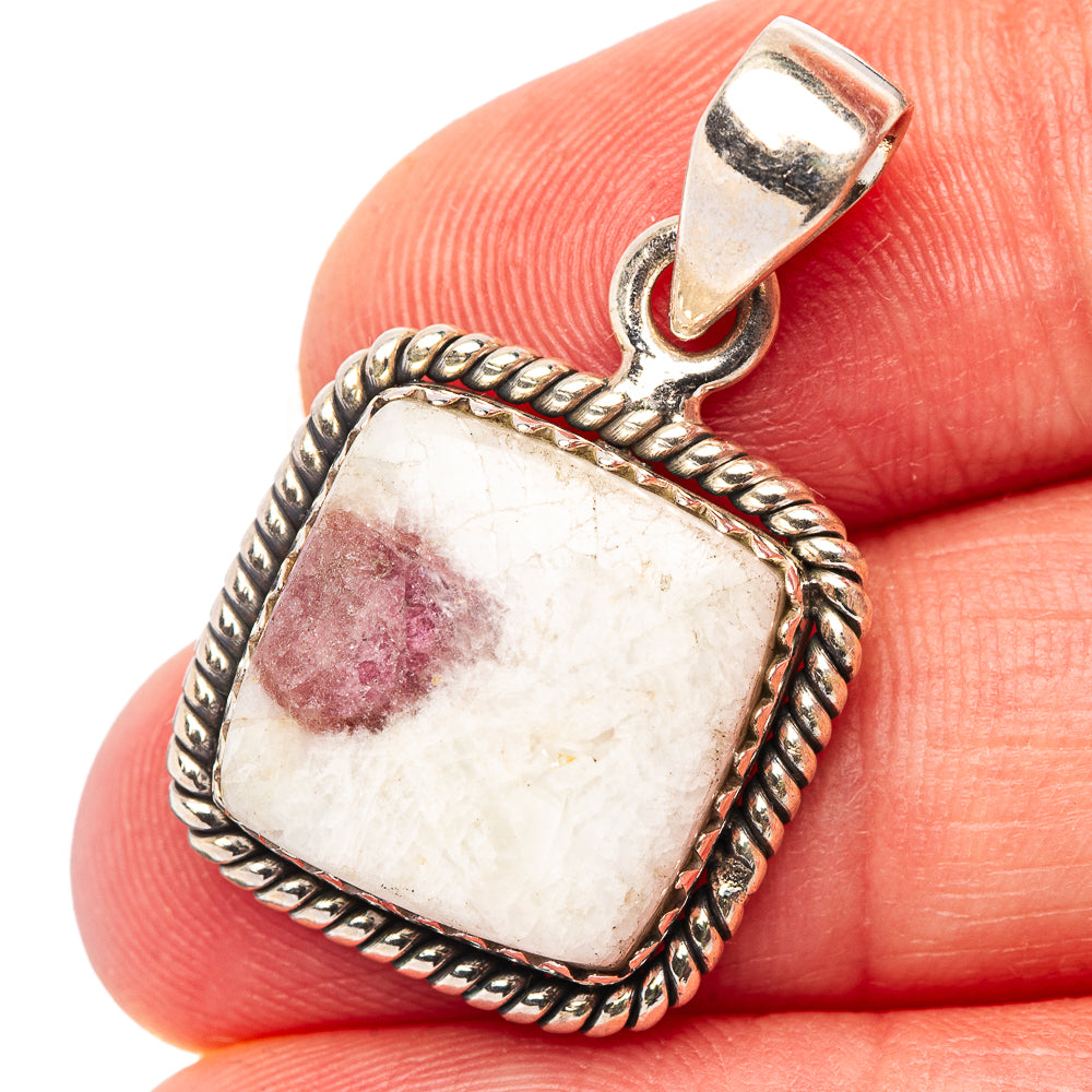Pink Tourmaline In Quartz Pendant 1 1/8" (.925 Sterling Silver)