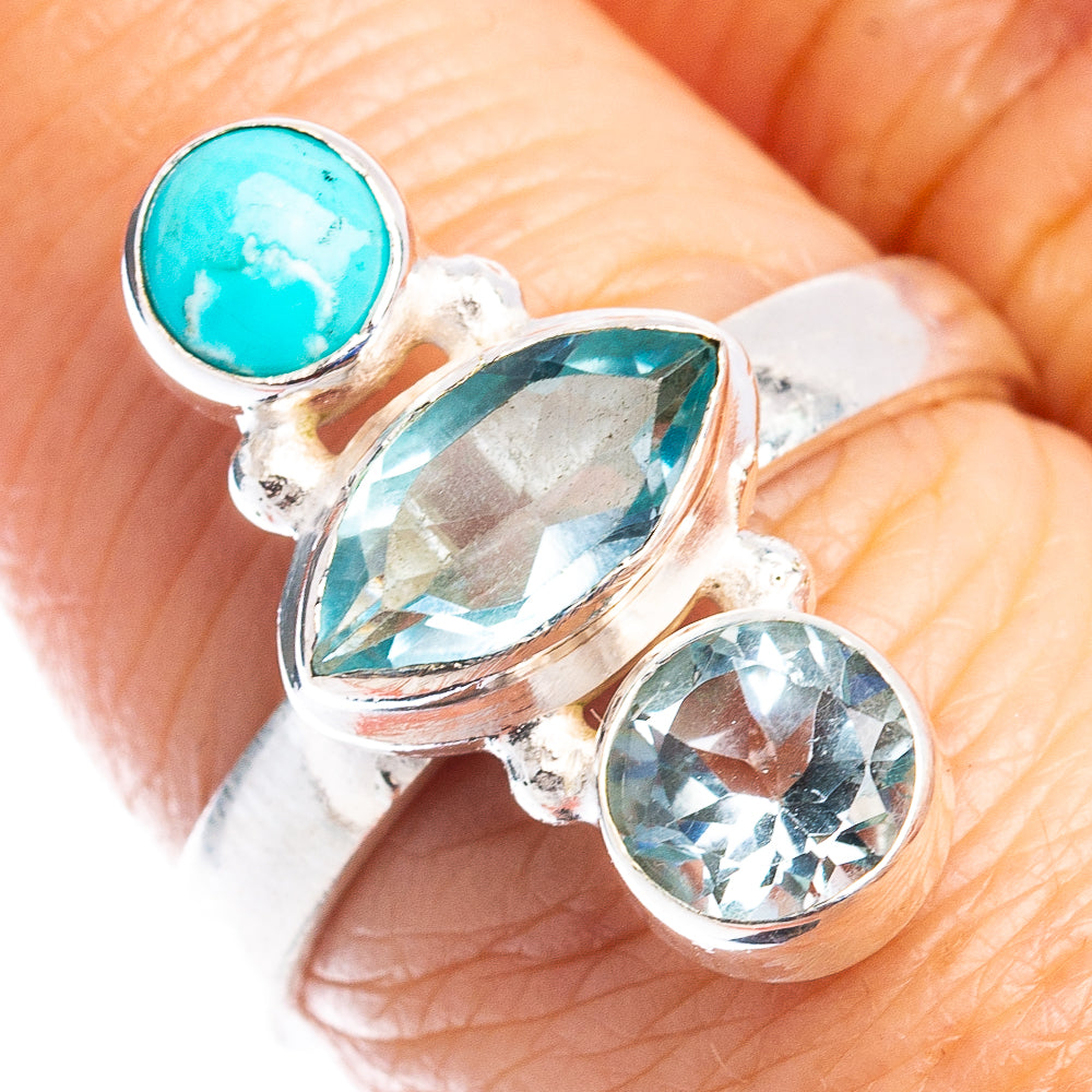 Blue Topaz, Turquoise Ring Size 7.25 (.925 Sterling Silver)