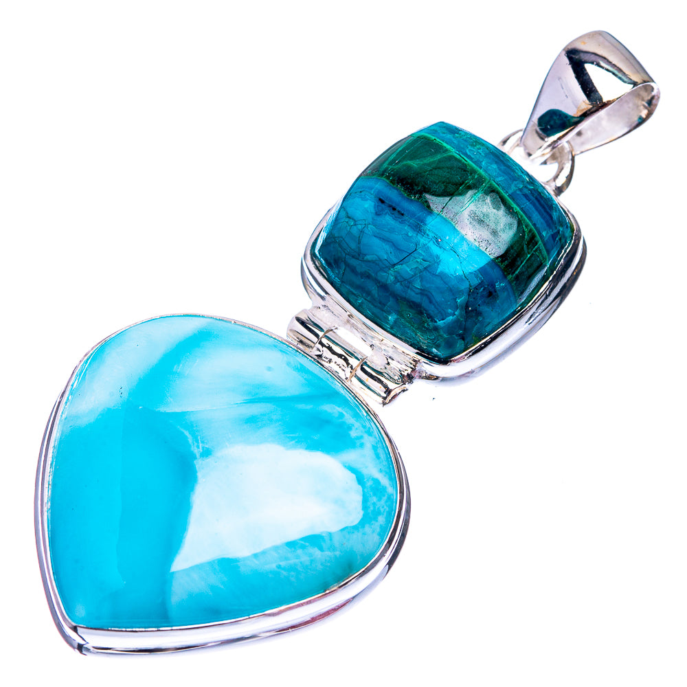 Larimar, Malachite In Chrysocolla Pendant 1 7/8" (925 Sterling Silver) P38831