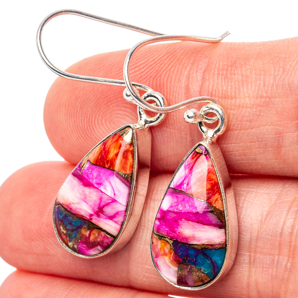 Purple Dahlia Mohave Turquoise Earrings 1 1/2" (.925 Sterling Silver)
